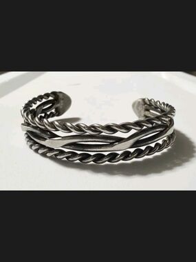 Twisted Rope Design Womens Multi-Strand Open Cuff Bracelet -Sterling Silver